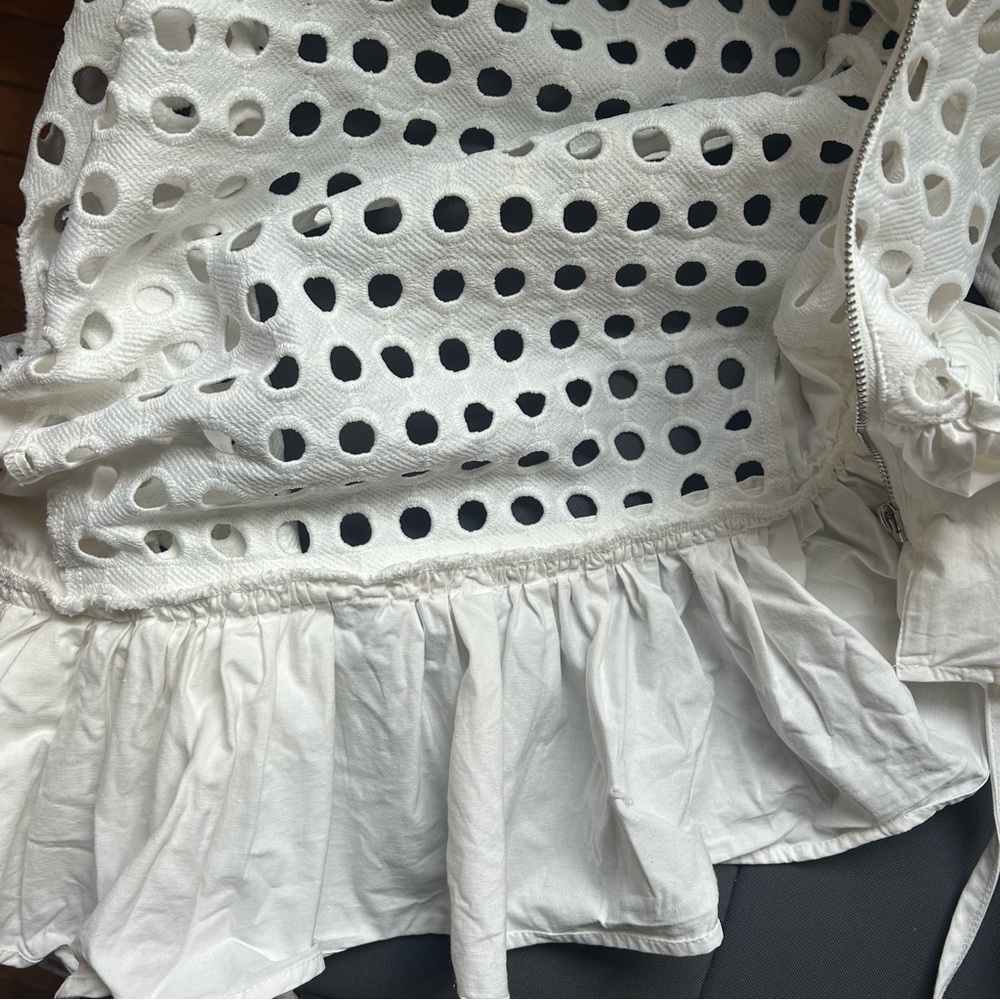 Garcia Punched Hole White Eyelet Peplum Jacket. Size S - Picture 7 of 11